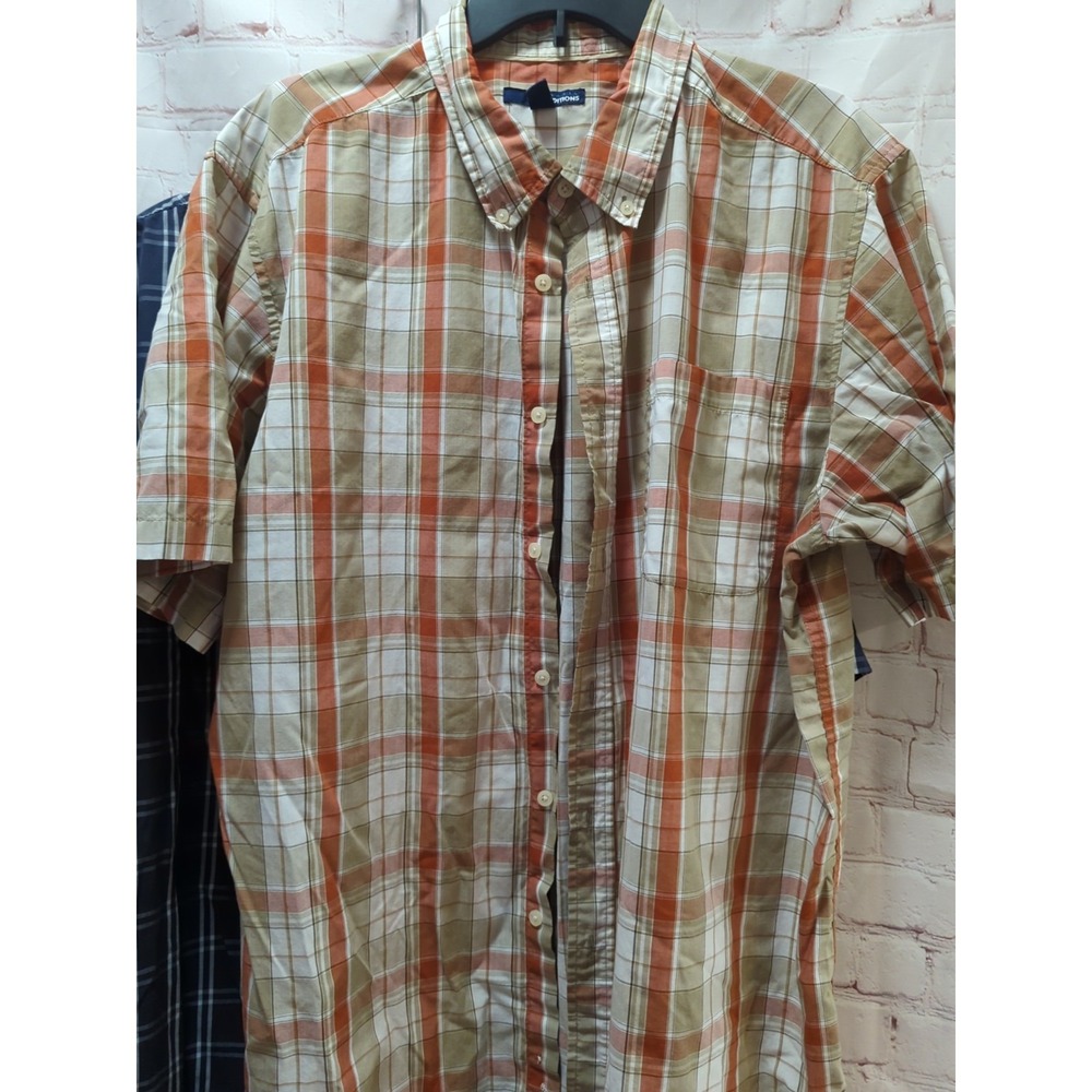 Basic Editions XL men button front plaid 4 shirts black blue orange short sleeve - Picture 9 of 15